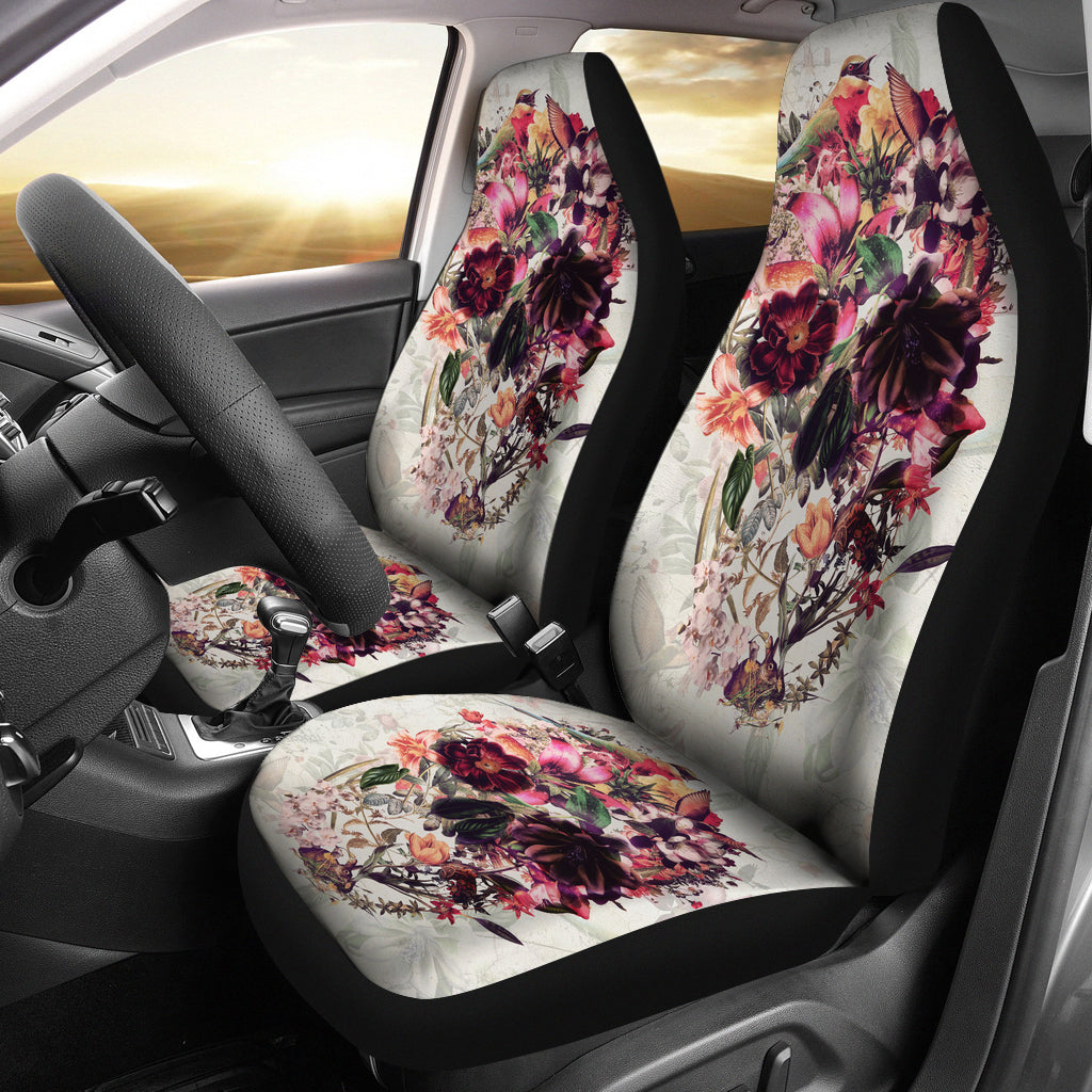 Set 2 pcs Floral sugar skull day of the dead skull car seat covers