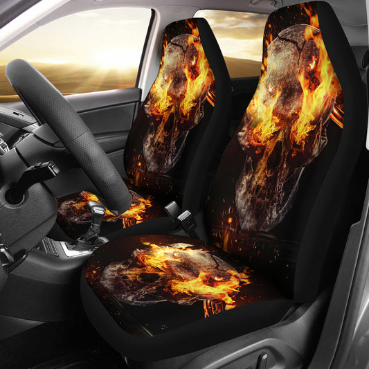 Set 2 pcs Gothic flaming skull car seat covers