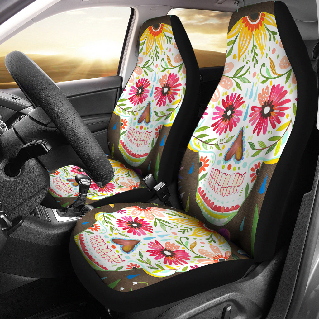 Set 2 sugar skull seat cover sugar skulls