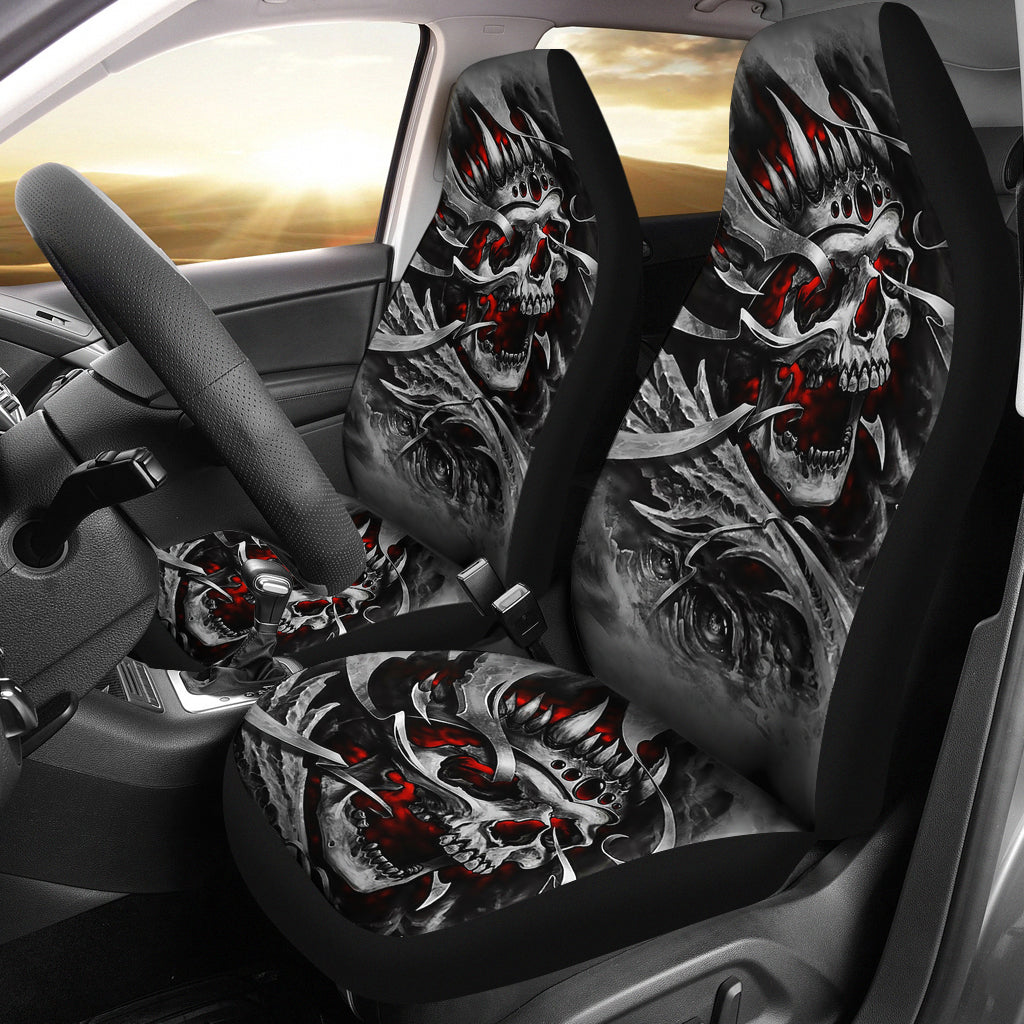 Set of 2 Gothic sugar skull seat covers