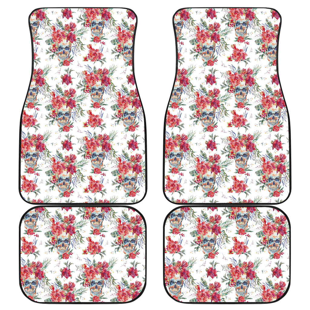 Set of 4 pcs floral skull car mats