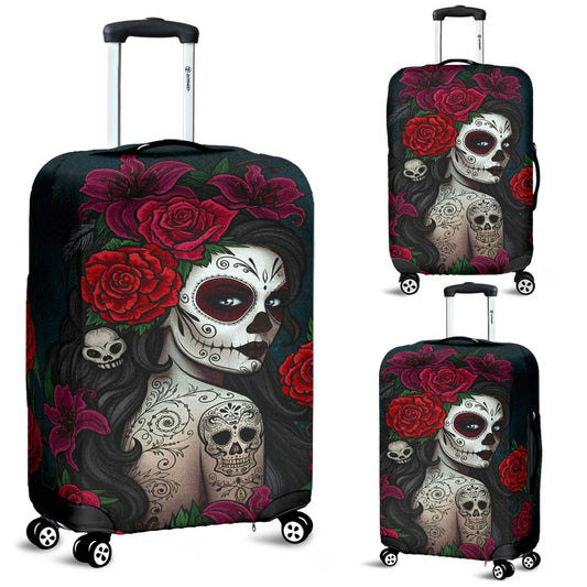 Sugar skull day of the dead girl luggage cover