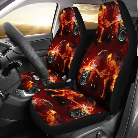 Set of 2 pcs - Skull Gothic Horror Flaming Fire Halloween skull car seat covers