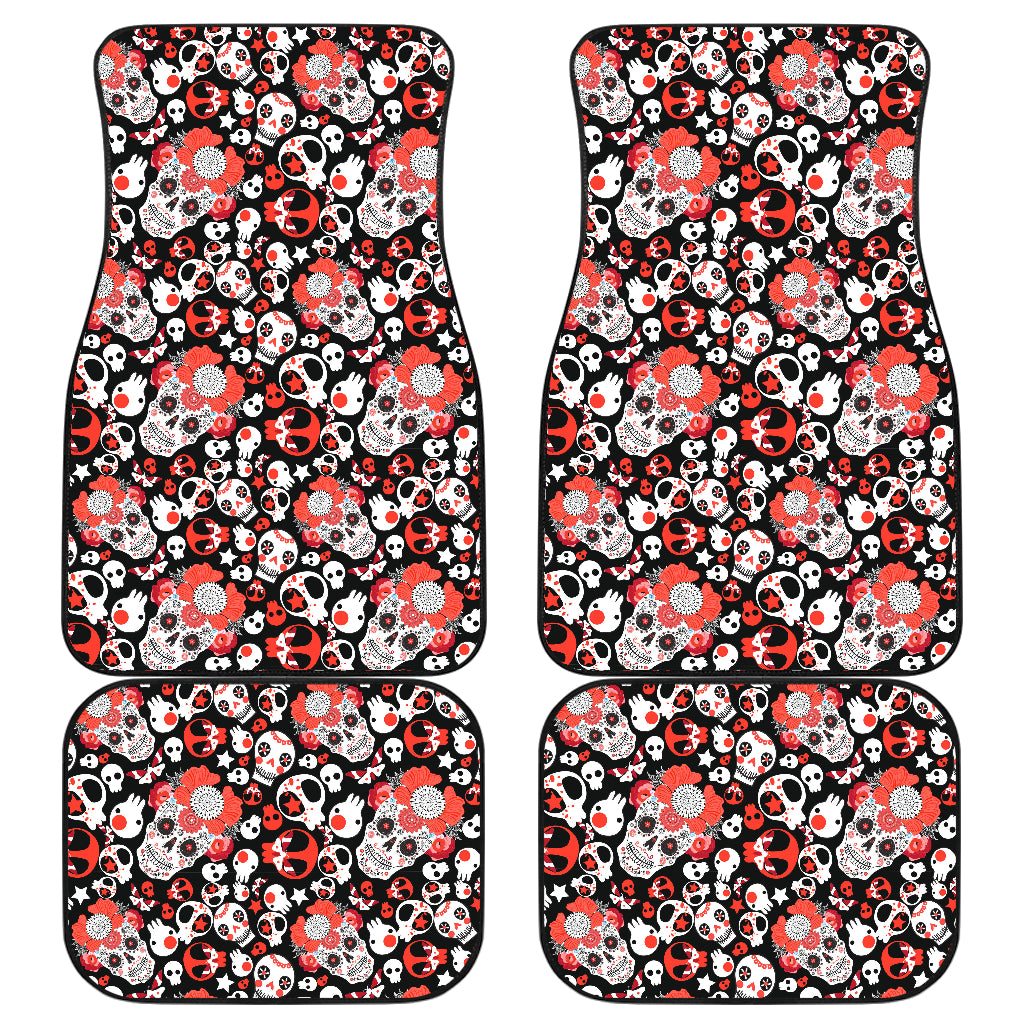 Set of 4 pcs floral day of the dead sugar skull car mats