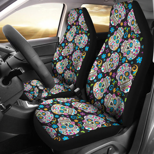 Set of 2 Pcs - sugar skull car seat covers