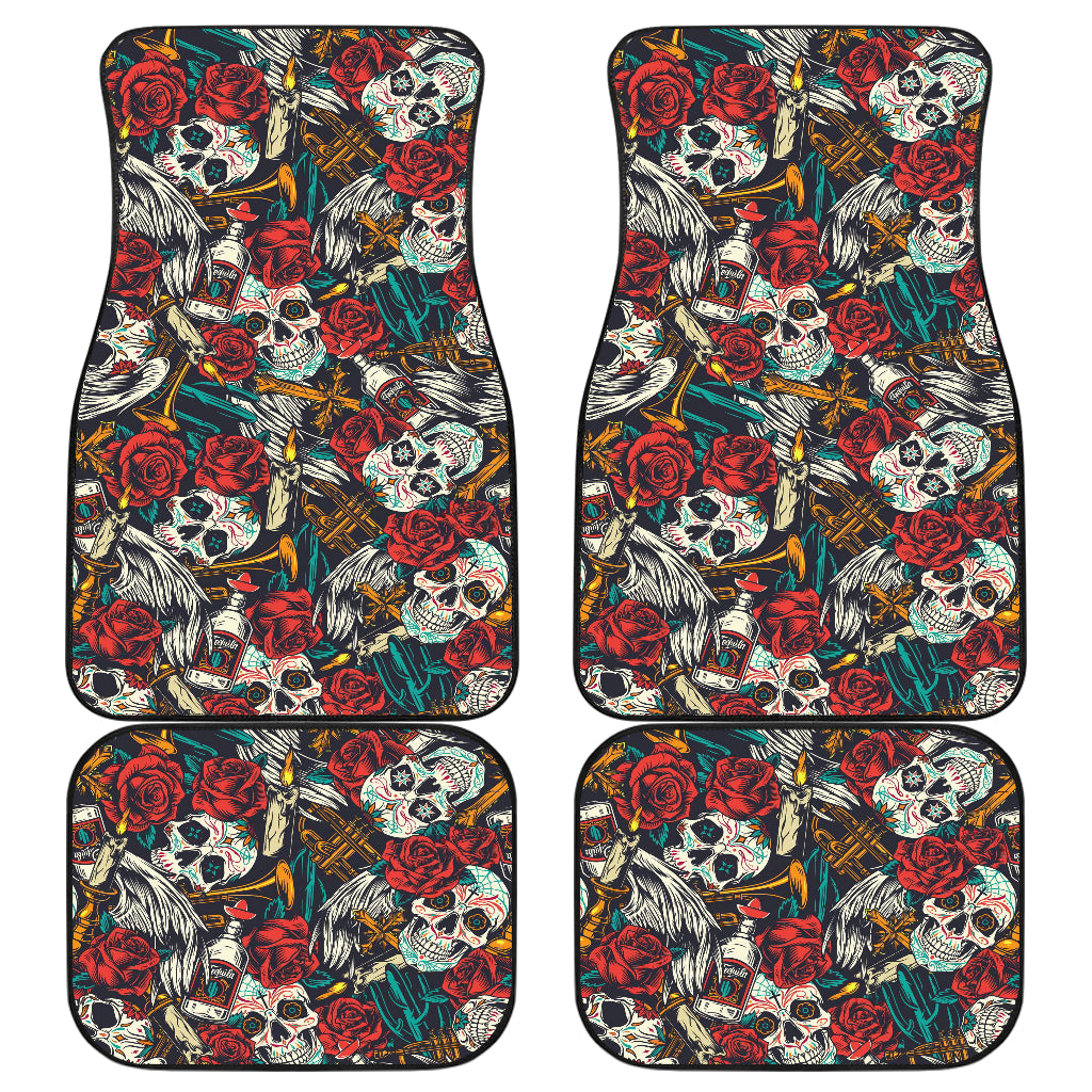 Set 4 pcs sugar skull car mats