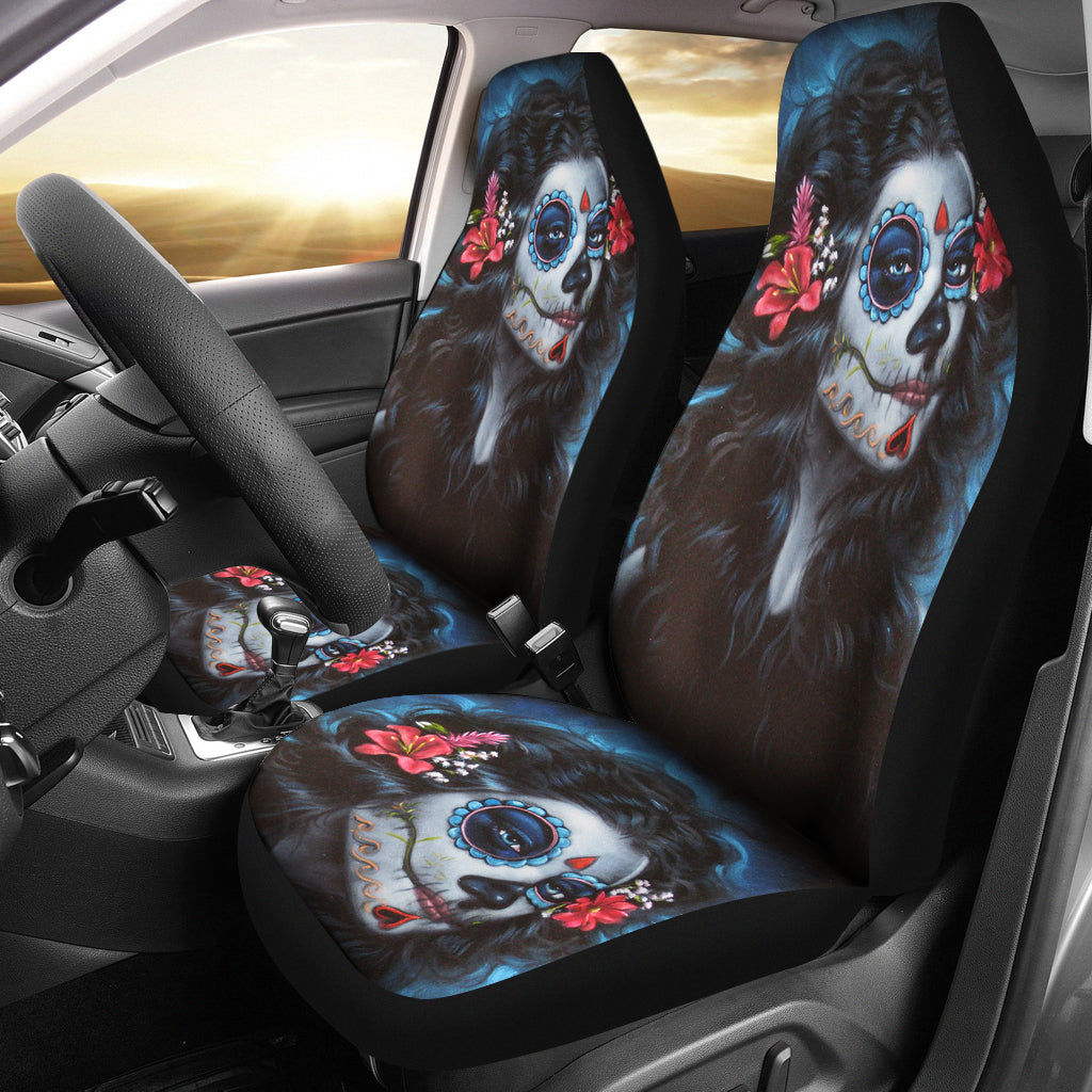 Set 2 pcs beautiful girl seat cover sugar skulls