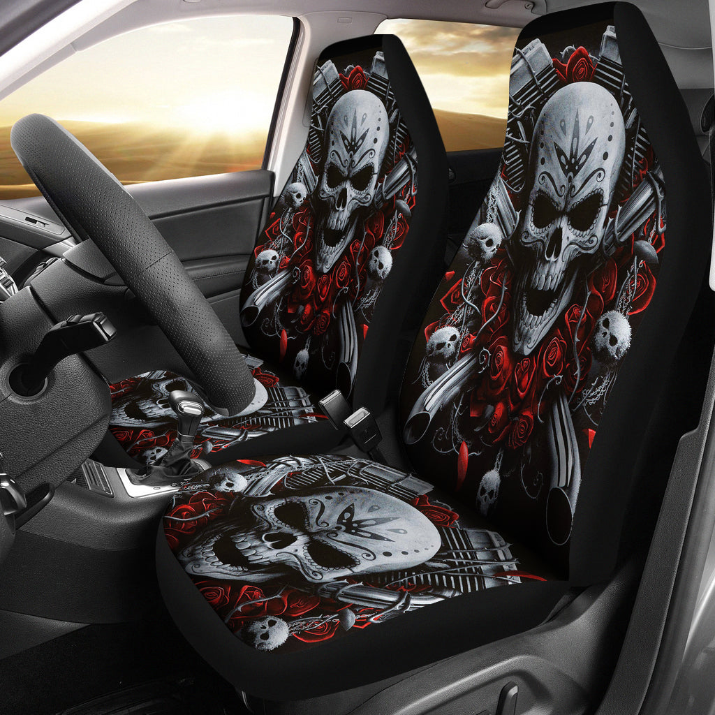 Set 2 pcs Gothic Biker skull car seat covers