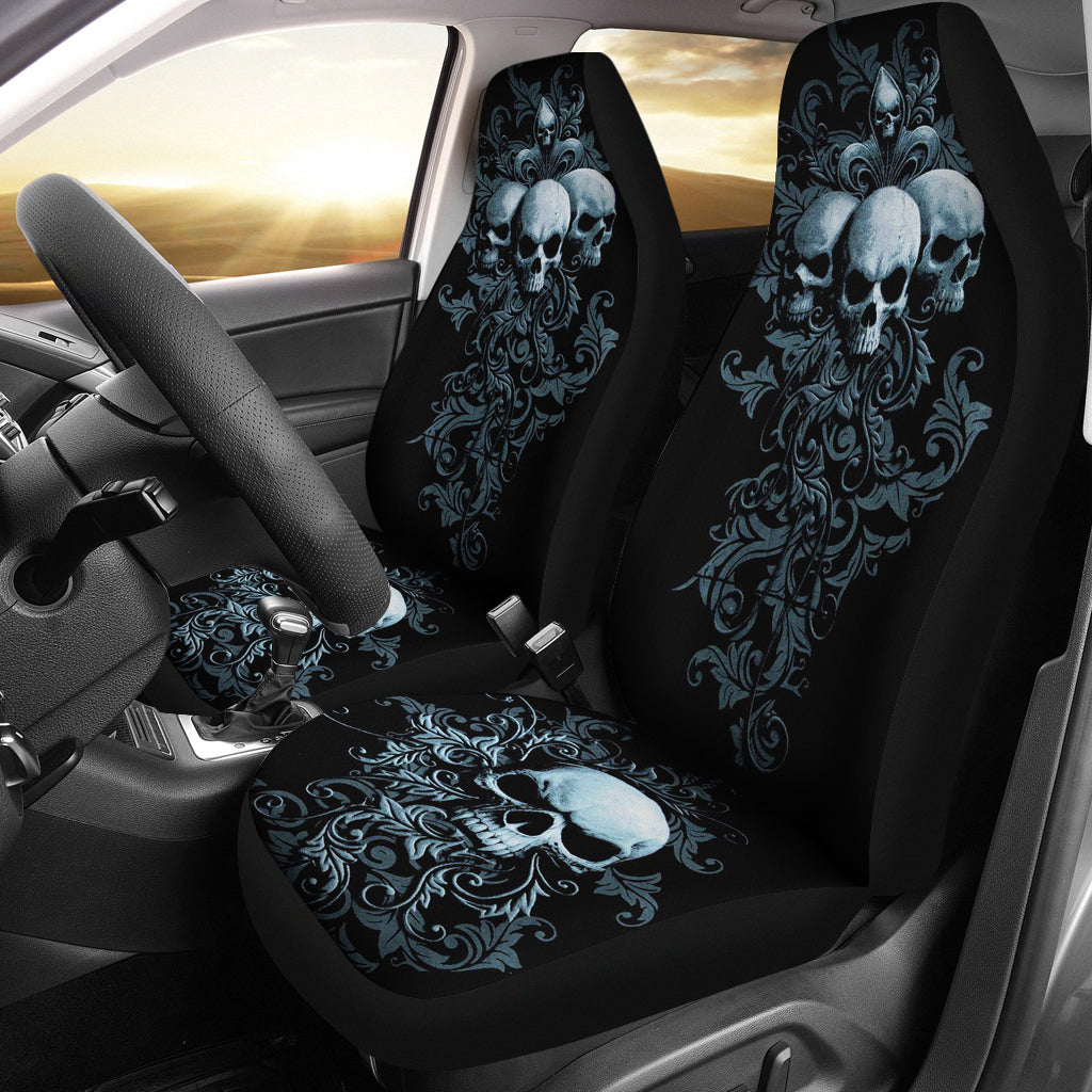 Set of 2 pcs gothic grim reaper skull girl car seat covers