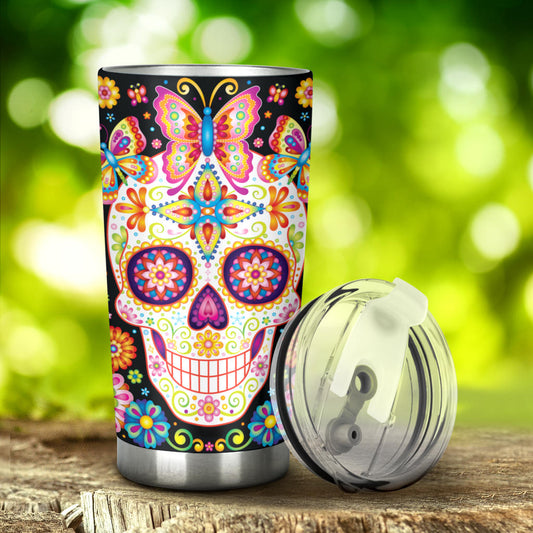 Calaveras skull freezer Mug, sugar skull beer mug, day of the dead beer mug, floral skull coffee mug, mexico cup, calaveras skull beer mug