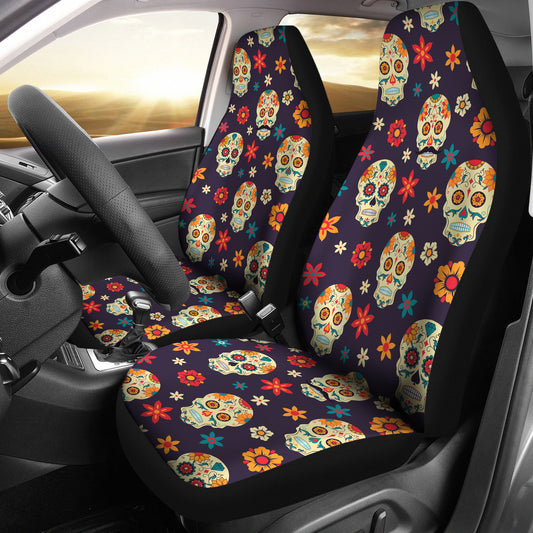 Set of 2 pcs Day of the dead sugar skull seat covers