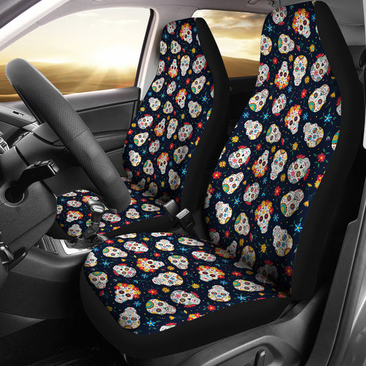 Set 2 seat cover sugar skulls - Day of the dead car seat covers