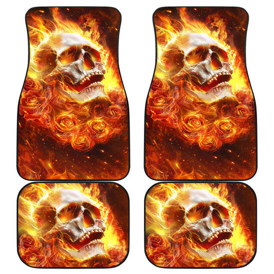 Set 4 pcs flaming skull car mats