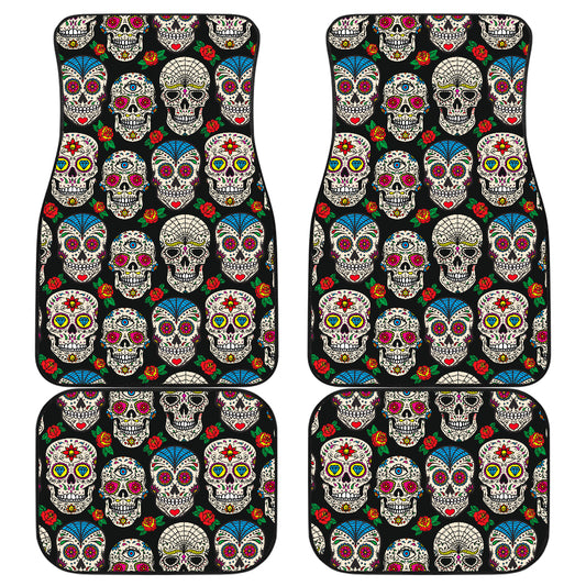 Set 2 pcs Floral sugar skull day of the dead skull car seat covers