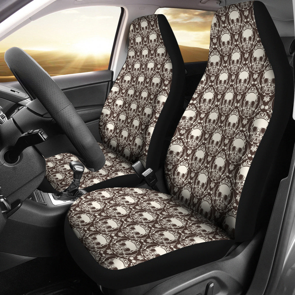 Set 2 pcs Floral sugar skull day of the dead skull car seat covers