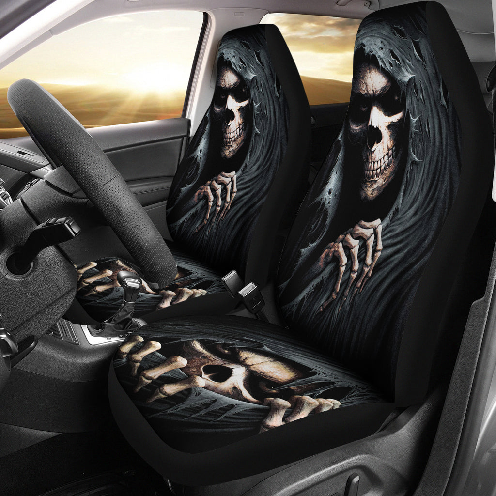 Set of 2 pcs grim reaper skull girl car seat covers