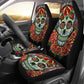 Set of 2 pcs floral sugar skull car seat covers