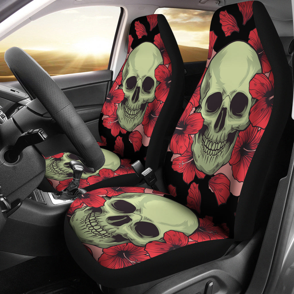 Set 2 pcs Floral sugar skull day of the dead skull car seat covers