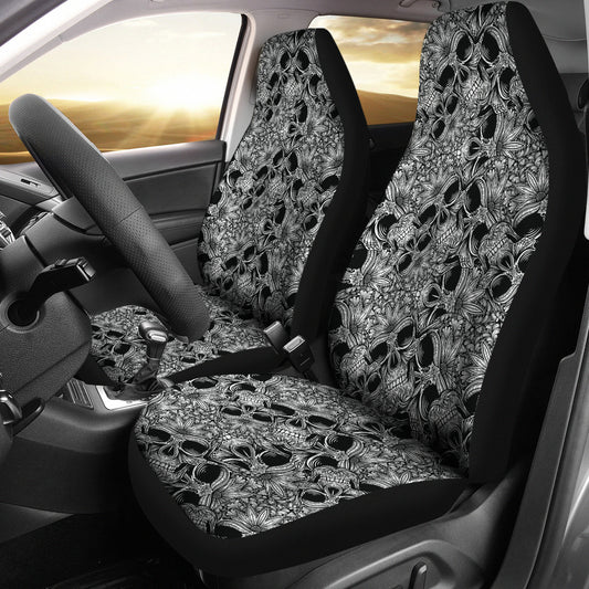 Set of 2 car skull seat cover sugar skulls