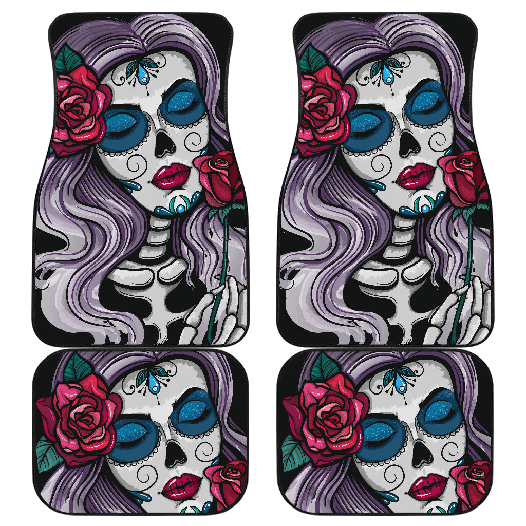 Set of 4 pcs sugar skull car mats