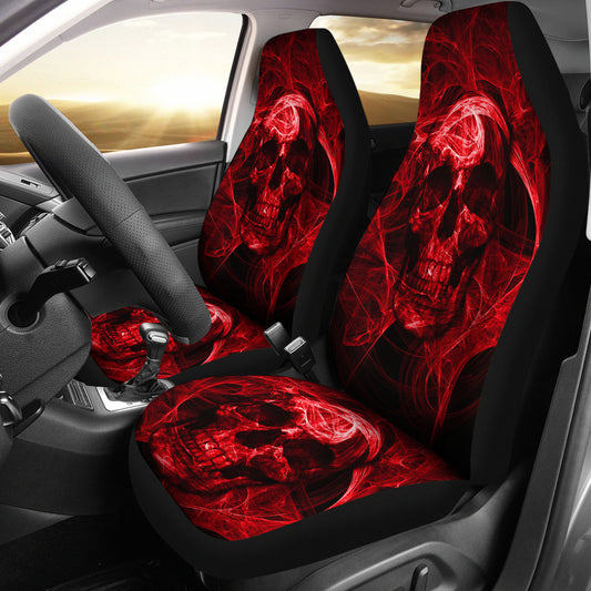Set of 2 flaming fire red skull car seat covers