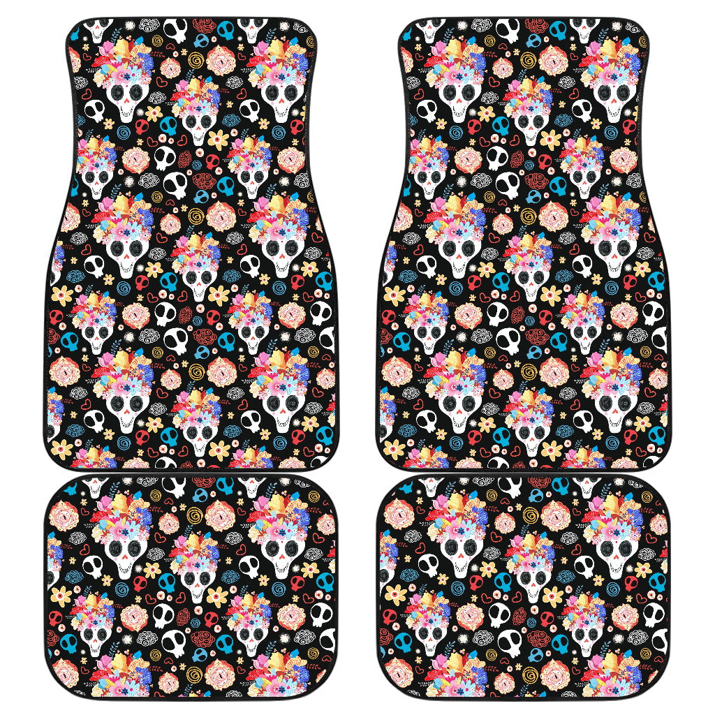 Set of 4 pcs floral sugar skull car mats