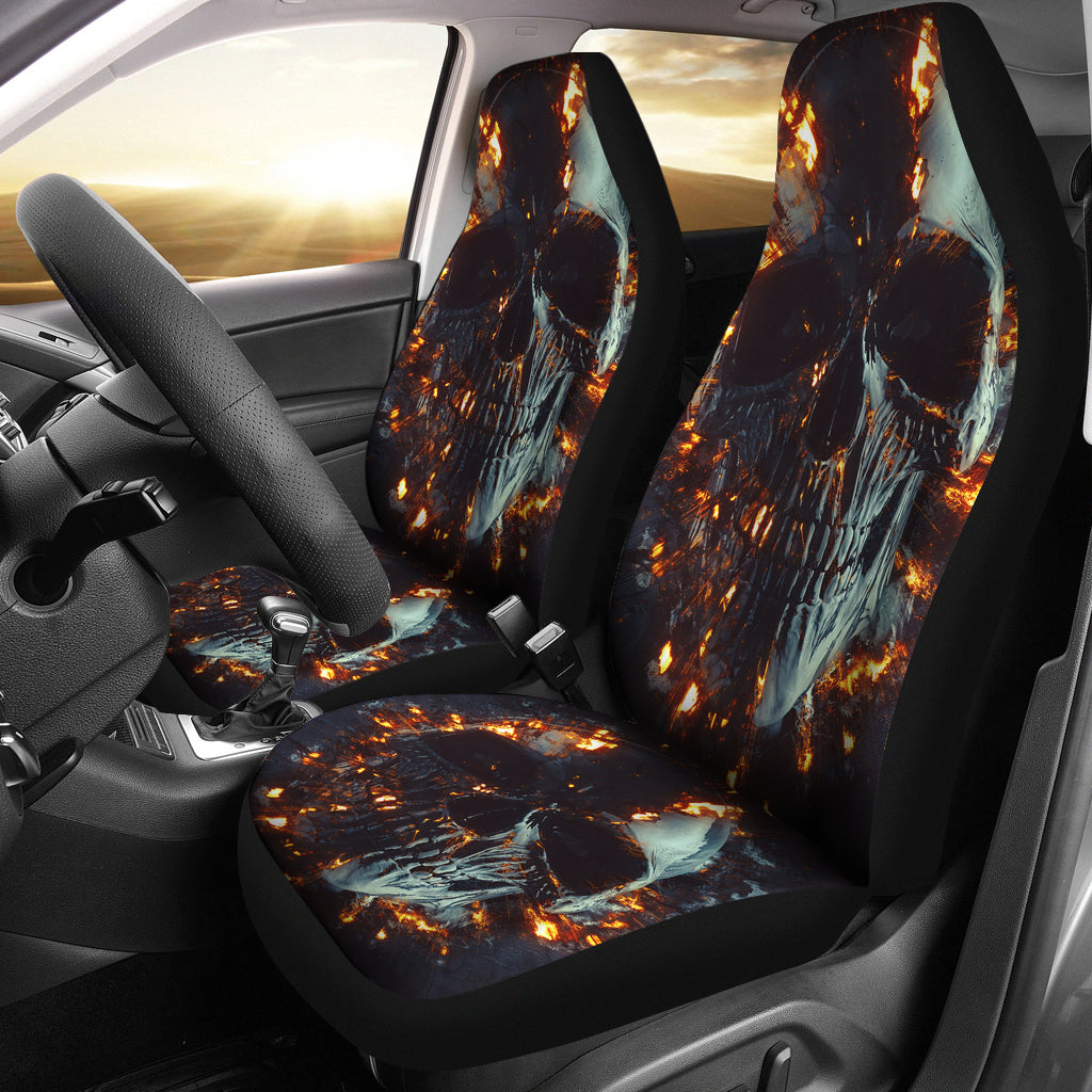 Set 2 pcs Gothic flaming skull car seat covers