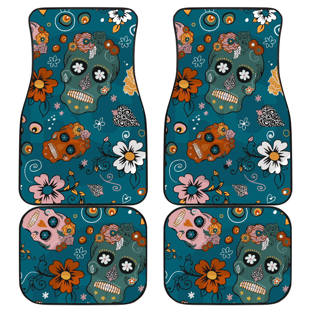 Set of 4 pcs sugar skull car mats