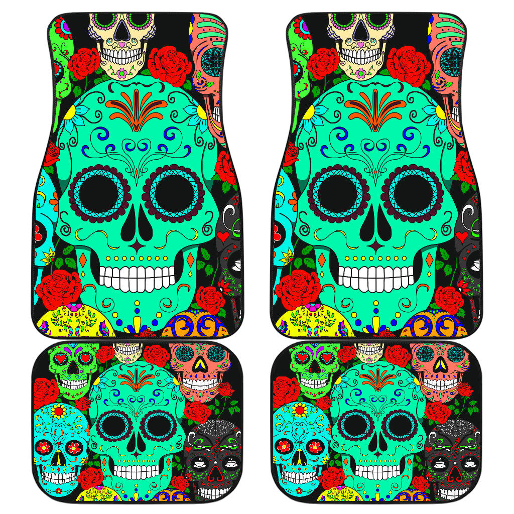 Set 4 pcs sugar skull car mats