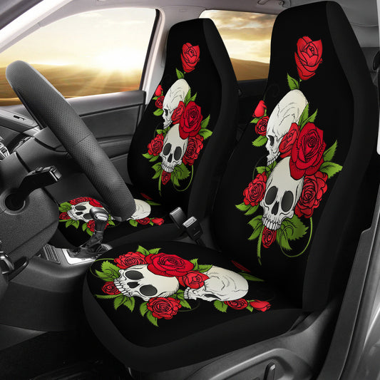 Set of 2 Floral skull car seat cover