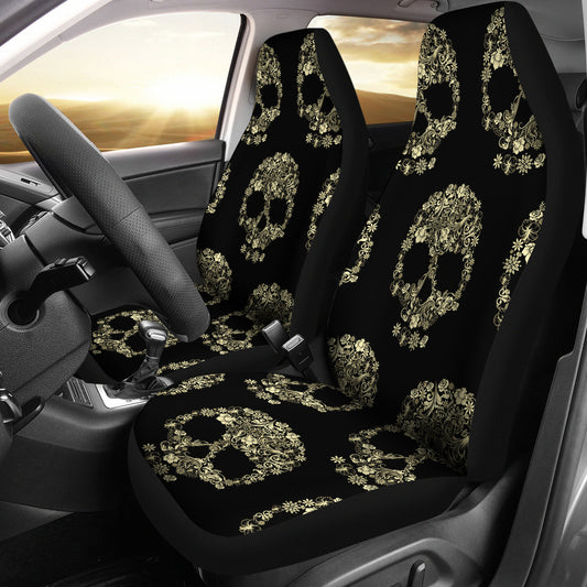 Set of 2 sugar skull car seat covers