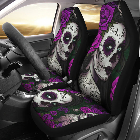 Set of 2 pcs sugar skull girls car seat covers