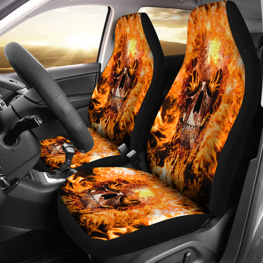Set 2 Flaming fire skull gothic skull car seat covers