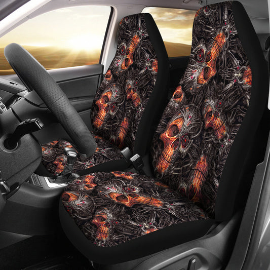 Set of 2 Flaming skulls car seat covers