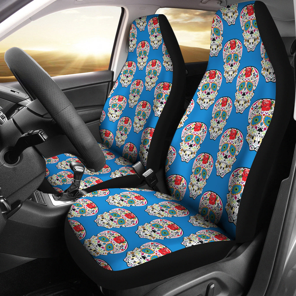 Set 2 seat cover sugar skulls