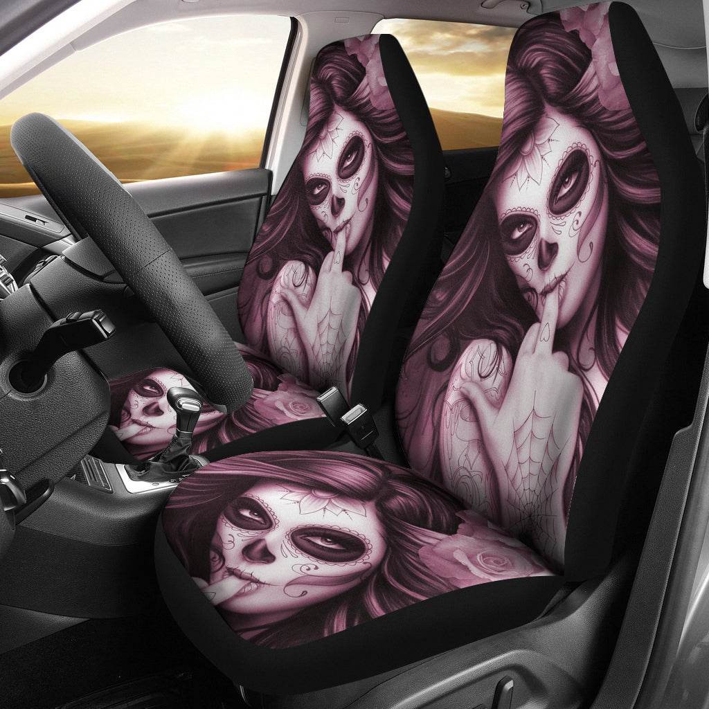 Set of 2 pcs skull girl car seat covers