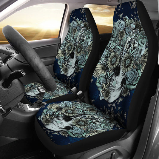 Set of 2 floral sugar skull car seat covers