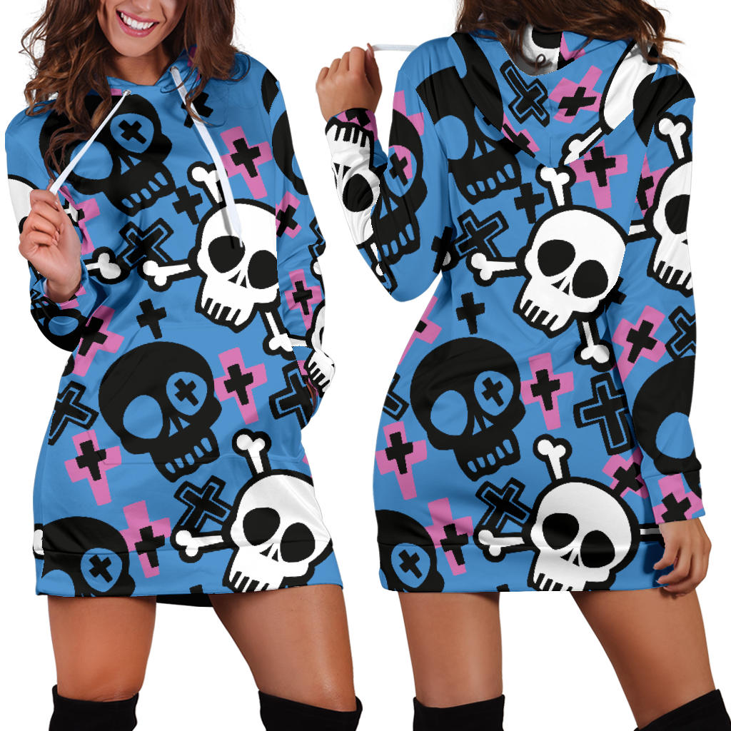 Women`s Hoodie Dress Skull And CrossBones | Premium Ladies Hoodie Dress