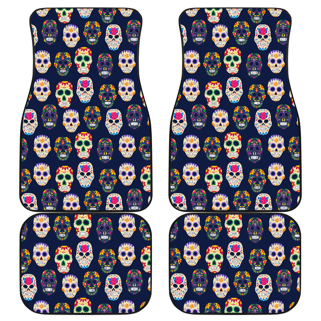 Set of 4 pcs floral day of the dead sugar skull car mats