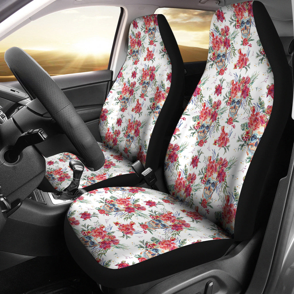 Set of 2 pcs sugar skull car seat covers