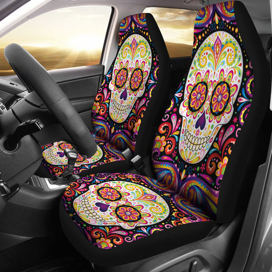 Set 2 Sugar skull car seat covers