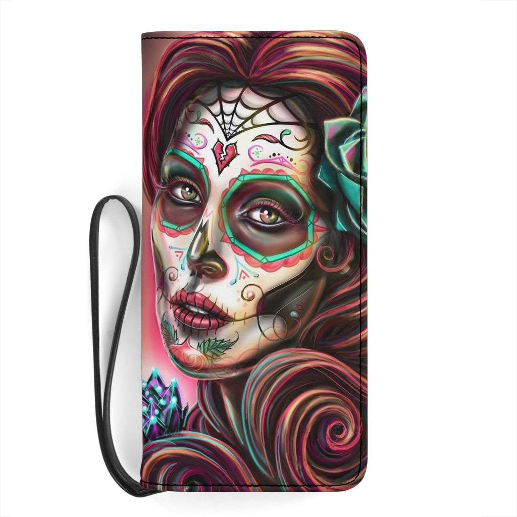 Sugar skull girl wallet clutch purse