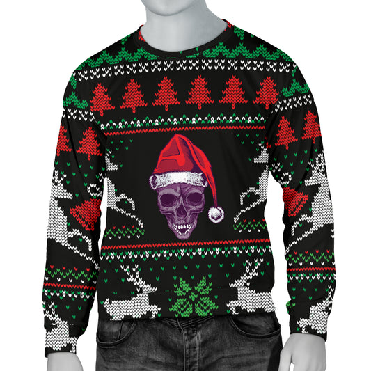 Ugly Christmas Santa Skull Black Men's Sweater