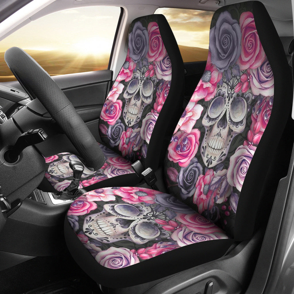 Set 2 sugar skull car seat cover day of the dead