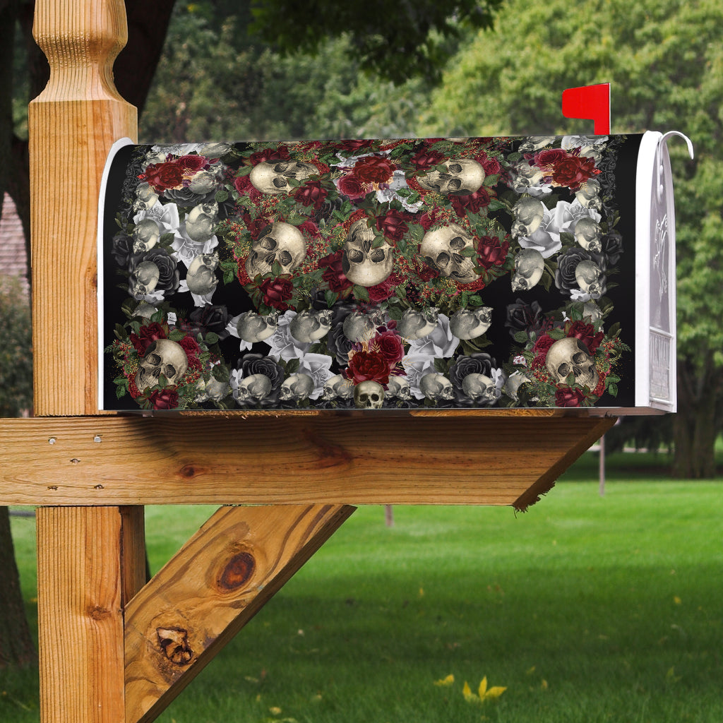 Skulls and Roses on Black Mailbox Cover