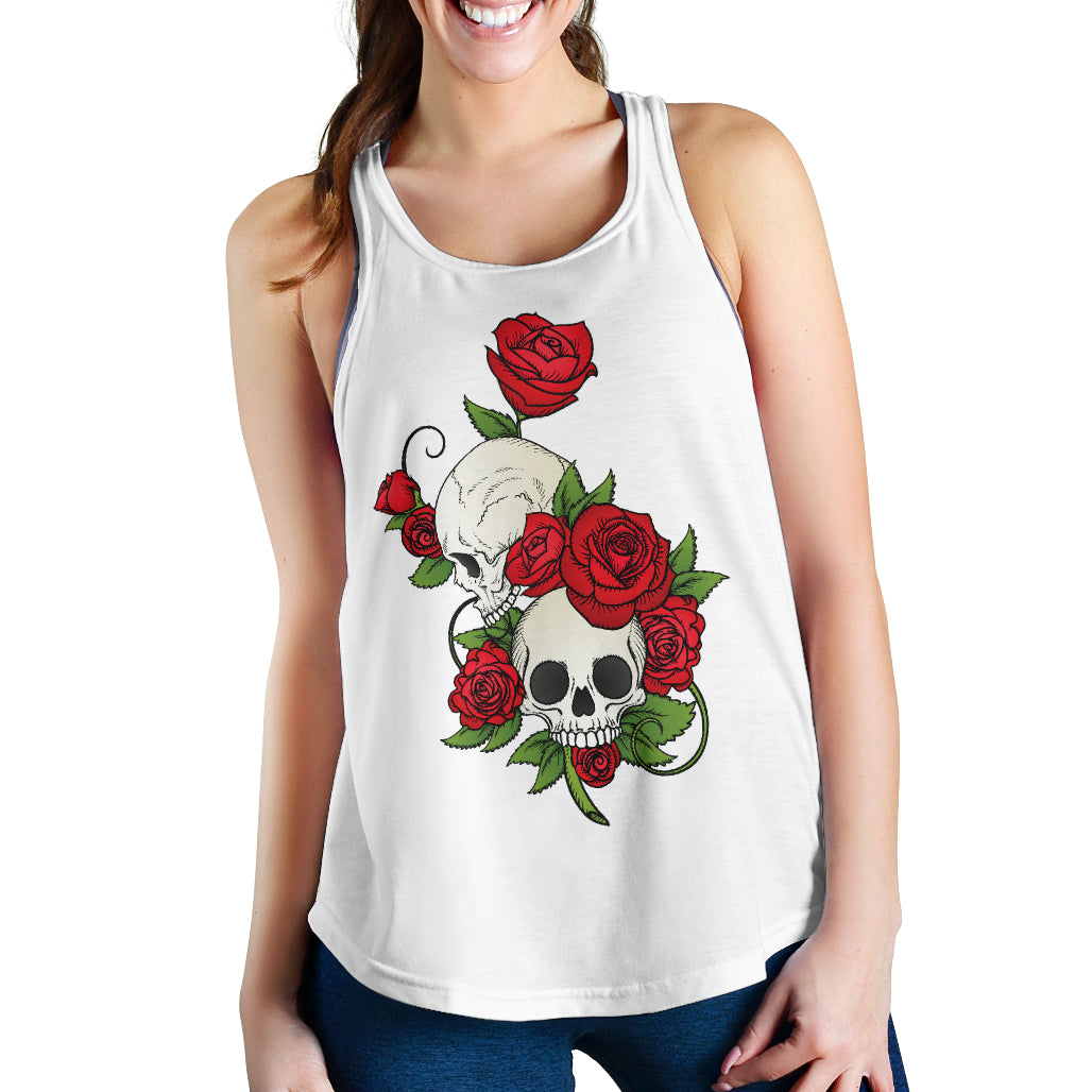 Skull Couple Roses (White) - Women's Racerback Tank Top