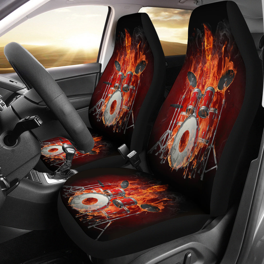 Set 2 pcs Gothic skull play drum car seat covers