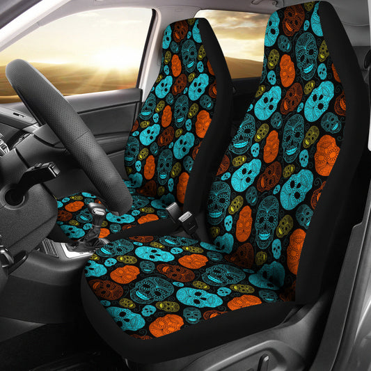 Set of 2 - Sugar skull car seat cover day of the dead