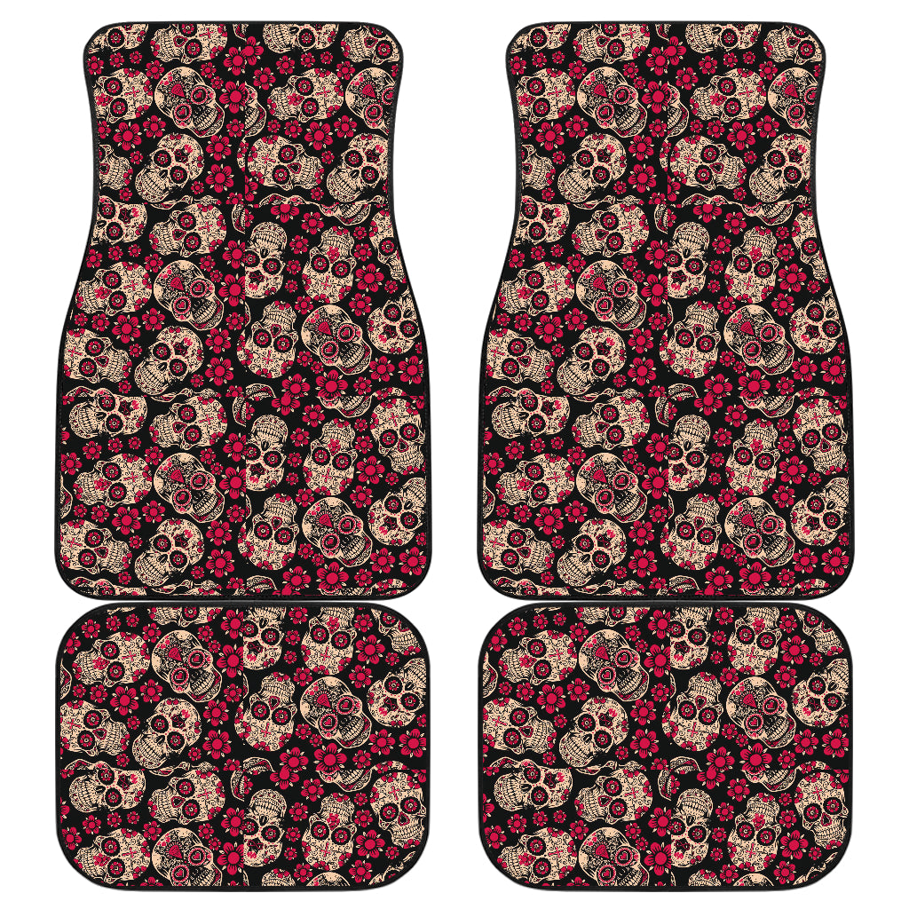 Set of 4 pcs floral sugar skull car mats