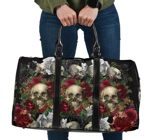 Skulls and Roses on Back Travel Bag
